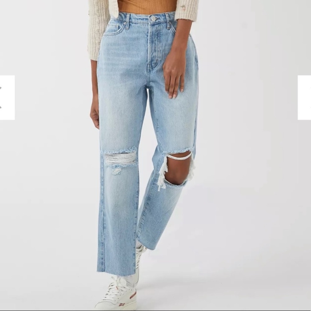 BDG High Rise Slim Straight Blue Ripped Jeans